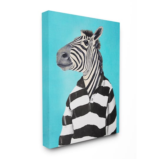 Stupell Industries Zebra In A Striped Shirt Portrait Canvas Wall Art